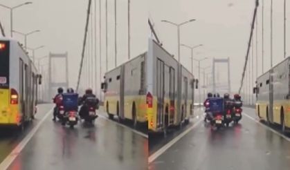 15 Temmuz Şehitler Köprüsü'nde motokuryelerin rüzgarla imtihanı